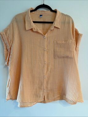 Old Navy Yellow Gingham Button Front Top Size XL